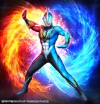  1boy bodysuit fighting_stance full_body hand_up ikkilo male_focus mask muscle official_art solo standing ultra_series ultraman_geed ultraman_geed_(series) watermark 