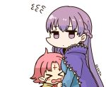  &gt;_&lt; 2girls artist_name blush_stickers cape crying fa facial_mark fire_emblem fire_emblem:_fuuin_no_tsurugi forehead_mark long_hair long_sleeves mamkute multiple_girls nintendo open_mouth pointy_ears purple_hair short_hair simple_background sksk7r sofiya violet_eyes white_background 