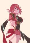  1girl 4410_(kanimiso) absurdres bangs breasts covered_navel earrings fingerless_gloves gem gloves headpiece highres pyra_(xenoblade) jewelry large_breasts nintendo red_eyes red_shorts redhead short_hair shorts shoulder_armor swept_bangs tiara xenoblade_(series) xenoblade_2 