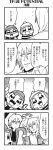  2boys 2girls 4koma amane_(bkub) amane_(bkub)_(cosplay) bangs bkub clenched_hands closed_eyes comic cosplay earrings emphasis_lines eyebrows_visible_through_hair eyewear_removed frown glasses greyscale hair_between_eyes halftone hat highres holding honey_come_chatka!! jacket jewelry komikado_sachi long_hair low_ponytail low_twintails monochrome motion_lines multiple_boys multiple_girls notice_lines one_side_up open_clothes open_jacket ponytail punching shirt short_hair shouting sidelocks simple_background speech_bubble striped striped_shirt surgical_mask sweatdrop talking tayo translation_request twintails two-tone_background 