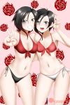  2girls alfred_cullado black_hair black_panties bra breasts gradient_hair grey_eyes grin highres medium_breasts multicolored_hair multiple_girls panties red_bra redhead ruby_rose rwby short_hair smile two-tone_hair underwear white_panties 