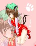  bad_id blood brown_hair cat_ears cat_tail chen china_dress chinadress chinese_clothes earrings fang hat jewelry multiple_tails orange_eyes ribbon ribbons short_hair tail touhou wiseman 