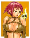  breasts cleavage itou_eito lowres orange_eyes pointy_ears red_hair redhead short_hair 