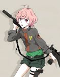  bad_id gun luca_angeloni macross macross_frontier male pink_eyes pink_hair rifle shorts weapon yoshi_92 