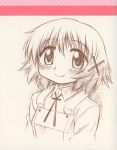  brown brown_eyes brown_hair hidamari_sketch highres monochrome scan sketch yuno 