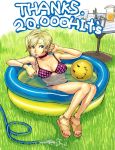  blonde_hair blue_eyes breasts drink drinking hits itou_eito large_breasts sandals short_hair swimsuit wading_pool 