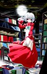  bow dress ladder library magic noto_(soranoto) short_hair silver_hair yoshina_hijiki 