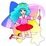  aqua_hair bad_id blue_eyes blue_hair hairband headband jump jumping kneeling magical_girl mahou_no_yousei_persia mary_janes maryjanes oldschool open_mouth persia pinkmm pose sailor_collar shoes skirt smile socks star stars wand 