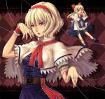  alice_margatroid blonde_hair blue_eyes bow capelet doll face hair_bow hairband hands long_hair natsume_k shanghai shanghai_doll short_hair solo string touhou 