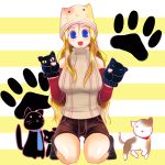  blue_eyes cat gloves happy mizuno_kakeru original puppet puppets shorts smile 
