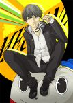  glasses grey_eyes grey_hair kuma_(persona4) kuma_(persona_4) male narukami_yuu persona persona_4 protagonist_(persona4) seta_souji short_hair silver_hair yoshi_92 