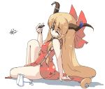  chinadress chinese_clothes drink horns ibuki_suika sasurai touhou wink 