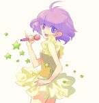  ahoge bad_id creamy_mami dress frills idol magical_girl mahou_no_tenshi_creamy_mami microphone morisawa_yuu oldschool pinky_out purple_eyes purple_hair short_hair simple_background solo star stars takeshiko violet_eyes 