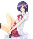  kajiki plaid plaid_skirt purple_hair school_uniform serafuku short_hair skirt tartan yellow_eyes yukimi_dango 