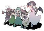  baseball_helmet cirno evil_grin evil_smile grin hammer helmet inaba_tewi konpaku_youmu reisen_udongein_inaba remilia_scarlet smile spray sword tears tokomichi touhou weapon 