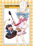  bandana boota chef chef_hat chibi cooking dress frying_pan gloves hat mizutama mizutama_(artist) multicolored_hair necktie nia_teppelin oven_mittens oven_mitts pink_dress short_hair simon sleeveless smile tengen_toppa_gurren_lagann 