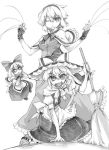  arm_support braid broom buckle capelet fingerless_gloves gloves hands hat hikawa_shou kirisame_marisa kneeling monochrome one_knee puppet_strings shanghai shanghai_doll side_braid touhou wink witch_hat 