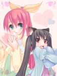  cat_ears green_hair hana heart hearts kooh long_hair lowres pangya pink_hair ponytail red_eyes sweater twintails valentine 