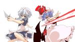  hat izayoi_sakuya knife maid polearm remilia_scarlet ribbon ribbons sasurai short_hair silver_hair spear spear_the_gungnir touhou weapon wings 