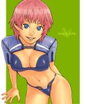  blue_eyes breasts cleavage itou_eito pink_hair short_hair smile swimsuit 