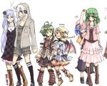  antennae blue_eyes blue_hair bow casual cigarette contemporary cross flower fujiwara_no_mokou green_eyes green_hair hair_bow hat jewelry kamishirasawa_keine kawashiro_nitori kochiya_sanae mystia_lorelei necklace oekaki open_mouth pink_hair red_eyes rose smoking touhou translated white_hair wings wriggle_nightbug yellow_eyes 