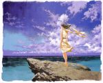  brown_hair cloud dress highres mishima_reika ocean painting rahxephon sandals scarf scenery yamada_akihiro 