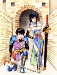  armor black_hair brother_and_sister china_dress chinadress chinese_clothes fingerless_gloves fire_emblem fire_emblem:_seisen_no_keifu fire_emblem_genealogy_of_the_holy_war gloves grey_eyes lakche lakche_(fire_emblem) sheath sheathed short_hair siblings skasaha skasaha_(fire_emblem) sword weapon 