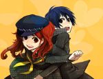  back_to_back bad_id blue_eyes blue_hair cabbie_hat darao dro hat kujikawa_rise long_hair persona persona_4 red_eyes red_hair redhead reverse_trap shirogane_naoto short_hair twintails 