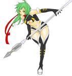  gloves green_eyes green_hair otama polearm scarf spear thigh-highs thighhighs weapon 