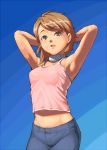  armpits blue_jeans brown_eyes brown_hair camisole casual choker jeans midriff persona persona_3 sajipen short_hair smile takeba_yukari 