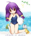  child clog_sandals kickboard lowres one-piece one-piece_swimsuit penguin pool purple_hair swimsuit twintails wet 