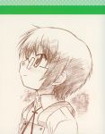  glasses hidamari_sketch highres monochrome sae scan sketch 