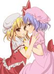  blonde_hair blue_hair flandre_scarlet hat pan_futoshi remilia_scarlet ribbon ribbons short_hair siblings sisters touhou 