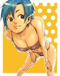  bent_over blue_hair breasts cleavage itou_eito leaning_forward lowres red_eyes short_hair smile swimsuit 