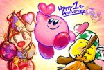  4others anniversary bandanna black_eyes blue_eyes blush_stickers bomb broom broom_hatter commentary_request english_text faceless floating food hal_laboratory_inc. hat heart hoshi_no_kirby kirby kirby:_star_allies kirby_(series) maxim_tomato nintendo no_humans official_art open_mouth parasol poppy_bros_jr smile umbrella waddle_dee 