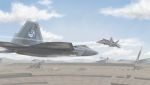  ace_combat ace_combat_04 ace_combat_7 aircraft airplane artist_request blue_sky building clouds condensation_trail crane emblem f-22_raptor fighter_jet ground hill isaf jet military military_vehicle missile mobius_1 sky stonehenge_(ace_combat) structure trigger_(ace_combat) wall 
