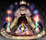  book brown_eyes chains coat crown dominica_([=^o^=]) fire fur_trim glasses gravity_falls grey_hair magic male_focus open_book orb planet smile stanford_pines 