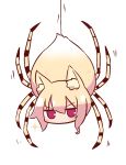  1girl animal_ear_fluff animal_ears bangs blonde_hair blush commentary_request eyebrows_visible_through_hair fox_ears fox_girl fox_tail hair_between_eyes highres insect_girl kemomimi-chan_(naga_u) long_hair looking_at_viewer monsterification naga_u original red_eyes sidelocks simple_background solo sparkle spider_girl tail upside-down v-shaped_eyebrows white_background 