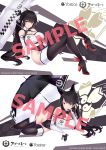  2girls anchor_symbol animal_ears artist_name atago_(azur_lane) azur_lane bare_shoulders black_bodysuit black_hair black_legwear black_leotard bodysuit bow breasts brown_eyes closed_mouth commission copyright_name covered_navel detached_collar dog_ears elbow_gloves emblem eyebrows_visible_through_hair finger_to_mouth gainoob gloves hair_bow hair_flaps hair_ribbon high_ponytail highres holding holding_umbrella itasha large_breasts legs_crossed leotard logo long_hair long_ponytail lying mole mole_under_eye multicolored_leotard multiple_girls on_side ponytail racequeen ribbon sample shiny shiny_skin takao_(azur_lane) thigh-highs thighs umbrella white_bow white_ribbon 