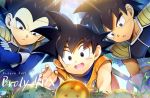  3boys :d :o armor backlighting black_eyes black_hair blue_sky broly_(dragon_ball_super) close-up clothes_writing clouds cloudy_sky commentary_request copyright_name crossed_arms daegwan_(db) dark_skin dark_skinned_male day dougi dragon_ball dragon_ball_(object) dragon_ball_super_broly egg expressionless face fingernails from_above frown gloves grass korean_commentary leaning_forward light_rays looking_down male_focus multiple_boys nest nyoibo open_mouth outdoors outstretched_hand serious short_hair sky smile son_gokuu spiky_hair sunlight tail tree upper_body upper_teeth vegeta white_gloves younger 