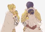  2boys 2girls alfonse_(fire_emblem) blonde_hair blue_hair braid braided_bun brother_and_sister brown_gloves cape carrying child closed_eyes closed_mouth crown_braid double_bun family father_and_daughter father_and_son fire_emblem fire_emblem_heroes from_behind fur_cape gloves gradient_hair grey_background gustav_(fire_emblem) henriette_(fire_emblem) holding husband_and_wife intelligent_systems king long_hair long_sleeves mother_and_daughter mother_and_son multicolored_hair multiple_boys multiple_girls nintendo open_mouth pink_hair prince princess queen royal_family royallity sasaki_(dkenpisss) sharena short_hair siblings signature simple_background sleeping tree_branch younger 