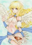  1girl blonde_hair breasts breath_of_fire breath_of_fire_6 commentary_request long_hair looking_at_viewer midriff navel nina_(breath_of_fire_6) smile solo wings 