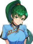  1girl earrings fire_emblem fire_emblem:_rekka_no_ken green_eyes green_hair high_ponytail highres jewelry kamu_(kamuuei) long_hair lyndis_(fire_emblem) nintendo ponytail side_slit simple_background solo white_background 