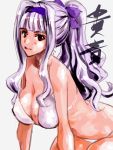  1girl bikini breasts character_name cleavage hair_ribbon hairband idolmaster large_breasts long_hair ponytail ribbon shijou_takane solo swimsuit takano_masayuki 