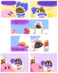1other 3boys comic courtesycalling crossed_arms english_text highres hood hyness kirby kirby_(series) looking_at_another magolor monochrome_background one_eye_closed taranza yellow_eyes