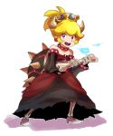  black_dress blonde_hair blue_fire bone bowsette breathing_fire choker dress dry_bowser fire high_heels super_mario_bros. nintendo red_eyes sharp_teeth skeleton super_crown super_mario_bros. teeth torn_clothes 