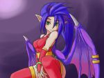  1girl blue_hair breasts breath_of_fire breath_of_fire_ii closed_mouth commentary_request dragon dragon_girl green_eyes leotard long_hair looking_at_viewer monster_girl patty_the_phantom_thief ponytail smile solo thigh-highs torisei8 wings 