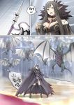  2girls armor banner boots breasts brown_hair cape cleavage dragon dragon_claw dragon_wings fate/grand_order fate_(series) flag fur_collar fur_trim ginhaha glowing glowing_eyes grey_hair headwear jeanne_d&#039;arc_(alter)_(fate) jeanne_d&#039;arc_(fate)_(all) large_breasts long_hair multiple_girls pointy_ears polearm red_carpet semiramis_(fate) short_hair spear spikes sweatdrop thigh-highs weapon wings wyvern yellow_eyes 