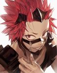  1boy boku_no_hero_academia face kirishima_eijirou looking_at_viewer male_focus na_in-sung red_eyes redhead sharp_teeth smile solo spiky_hair teeth white_background 