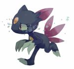  black_fur bluekomadori claws creatures_(company) crying crying_with_eyes_open frown fur game_freak gen_2_pokemon highres long_eyelashes nintendo no_humans pokemon pokemon_(creature) running simple_background sneasel snowflakes tearing_up tears violet_eyes white_background 